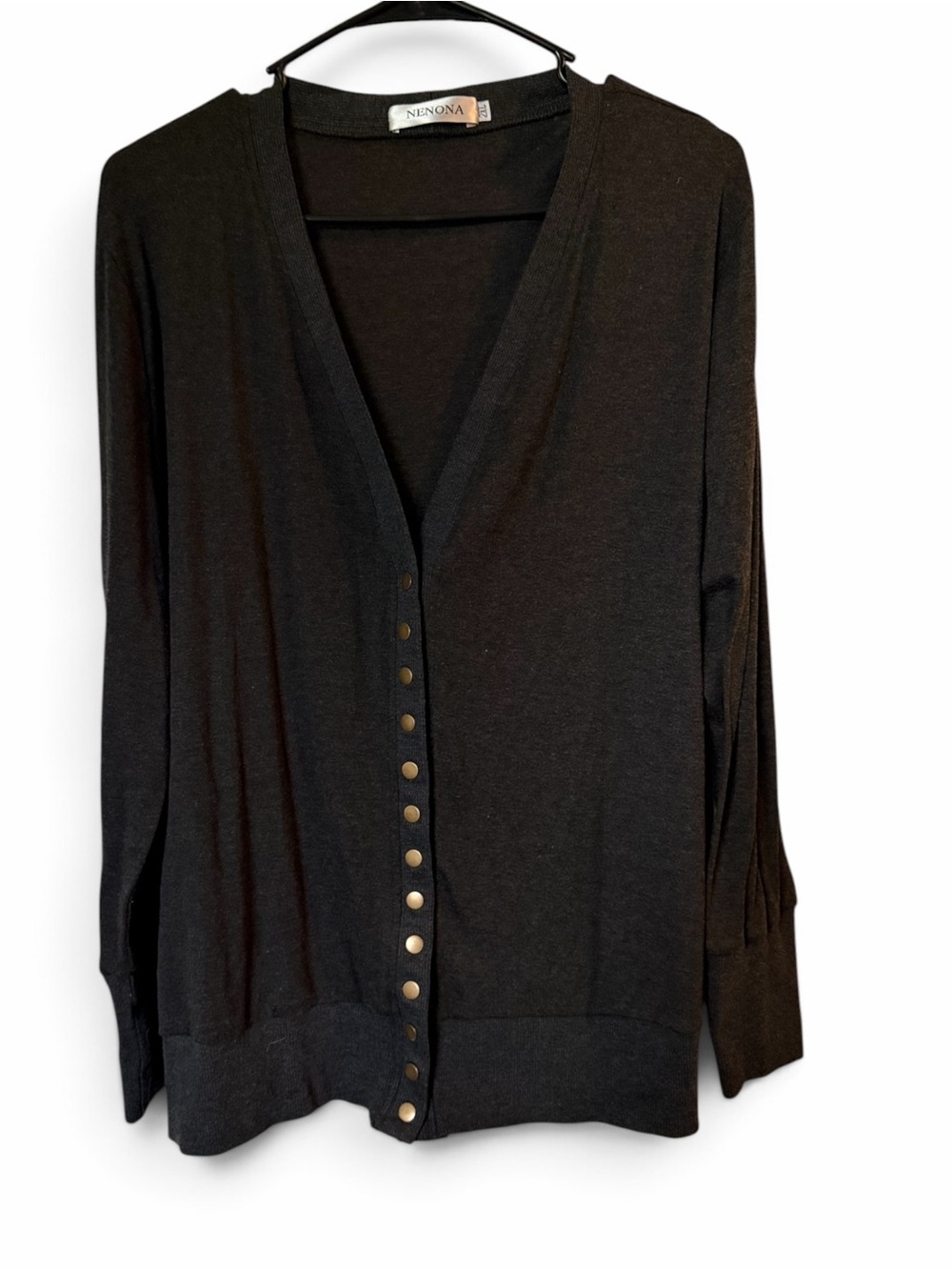 NENONA Snap Button V Neck Cardigan Dark Gray Lightweight Knit Size 2XL